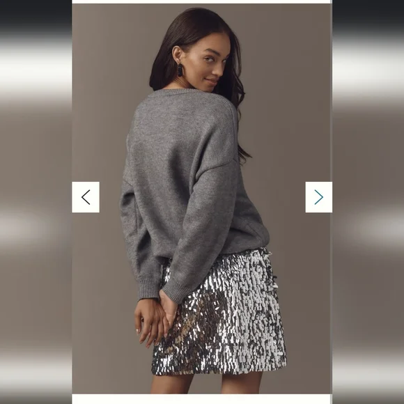 Anthropologie Mare Mare Long-Sleeve Knit Sequin Twofer Mini Dress - Picture 2 of 6